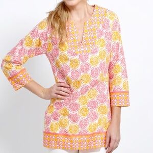 Vineyard‎ Vines Tunic Top Womens Medium Pink Yellow Lemon Limes Preppy Coastal